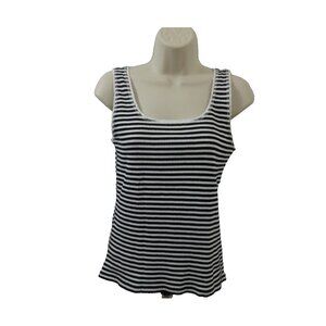 Jones New York Sport Tank Med Ribbed Striped Black White Crochet Trim Sleeveless